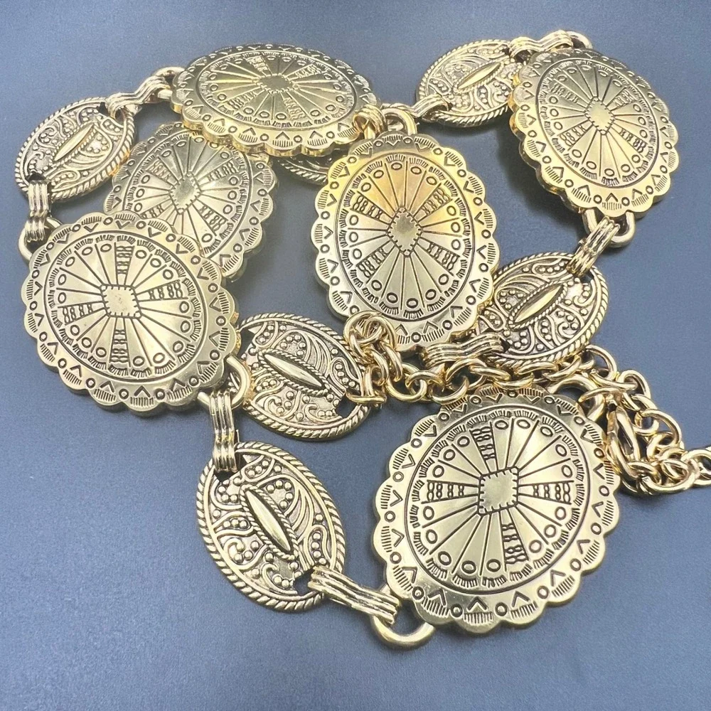 Western Concho Medallion Chain‎ Belt Gold OS EX